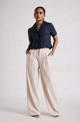 Slit Detailed Shirt- Navy